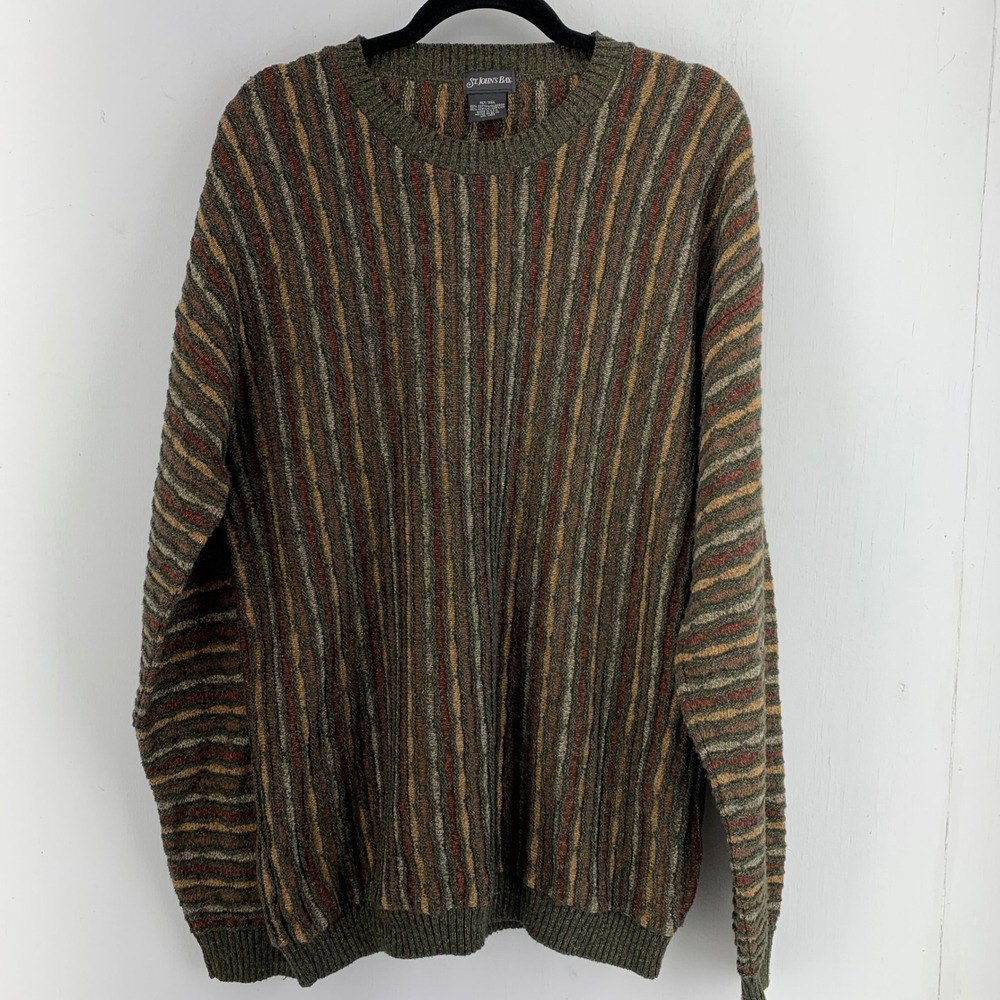 Vtg 90s St Johns Bay Men XLT Tall Grunge Gorp Striped 3-D Crewneck Sweater Cosby